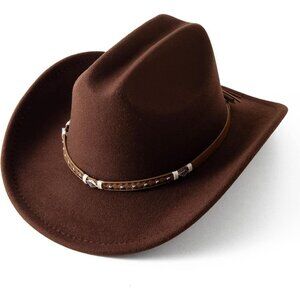 Women's Brown Western Studded Leather Accent Band Classic Fedora Felt Cowboy Hat